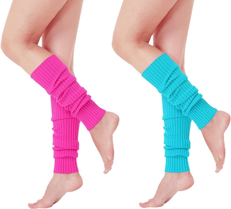 v28 Women Juniors Neon Ribbed Leg Warmers for 80s Eighty's Party Sports Yoga - Image 2